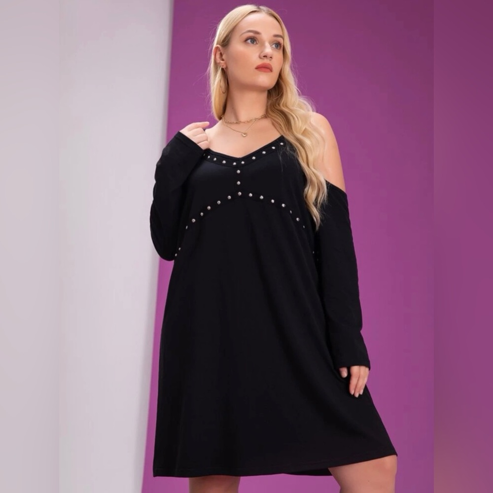 NWOT SHEIN Plus Studded Cold Shoulder Dress 2X - Picture 3 of 7